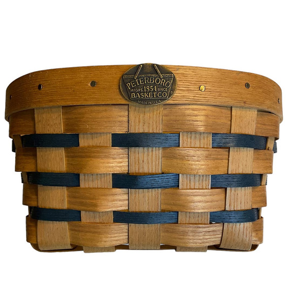Peterboro Basket Company Woven Natural w/Blue 9x9x5 - Picture 1 of 7